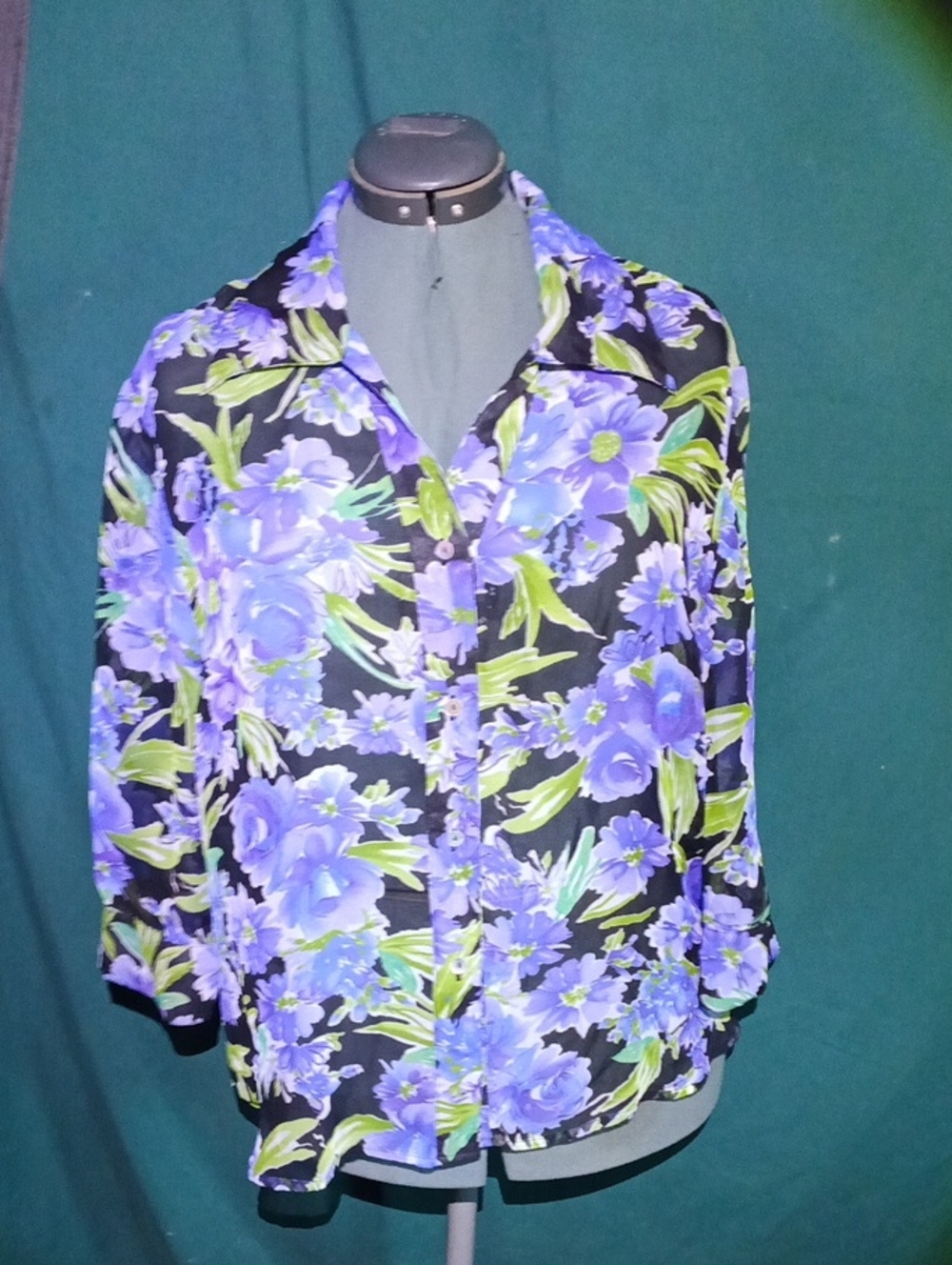 Sarah Bentley Floral Button-Up Blouse in Black and Purple